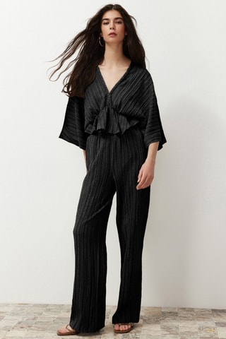 Pantalón wide leg de tiro alto - Negro