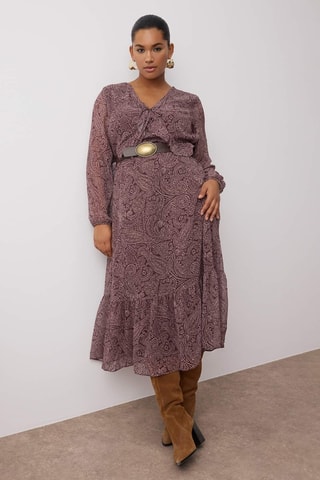 Vestido midi - Beige y violeta