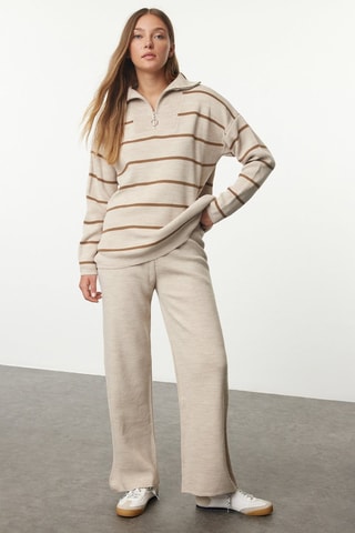 Jersey y pantalón wide leg - Beige