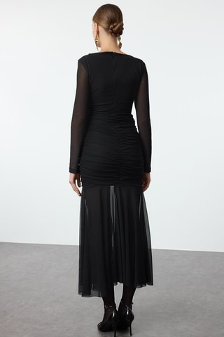 Vestido evasé bimateria - Negro