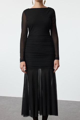 Vestido evasé bimateria - Negro