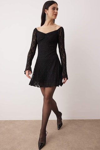 Vestido evasé de encaje - Negro