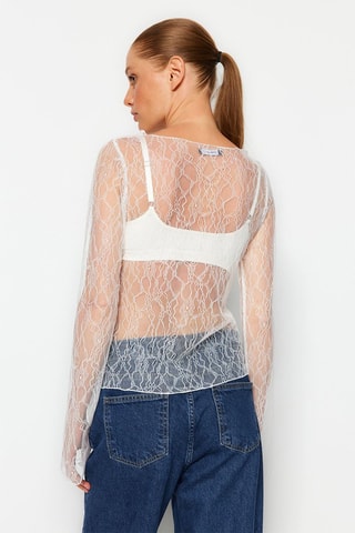 Blusa regular fit de encaje - Blanco
