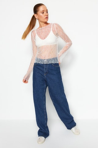 Blusa regular fit de encaje - Blanco