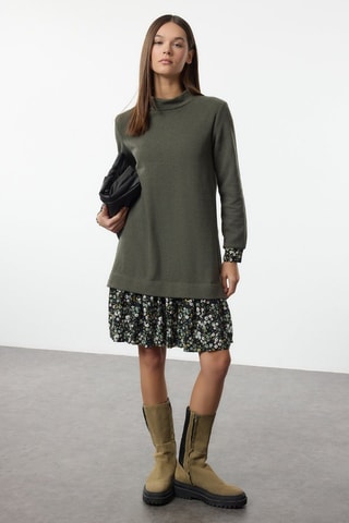 Vestido - Verde, negro y blanco