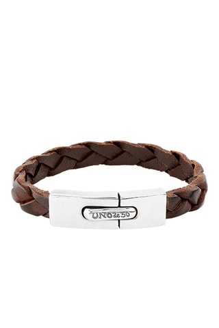 Armband Uno Men - Leer en doublé zilver
