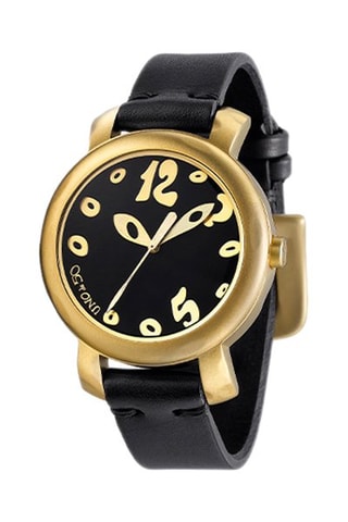 Leren en Doublé Geelgoud Quartz Horloge Instants