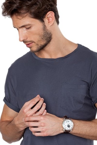 Leren en Doublé Zilver Quartz Horloge Te Espero