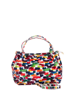 Sac à main en cuir Anna Signature - Blanc et rouge