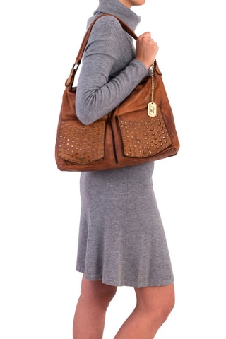 Sac porté épaule en cuir Camilla - Doré et marron