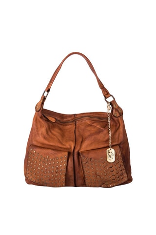 Sac porté épaule en cuir Camilla - Doré et marron