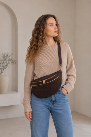 Sac banane en nubuck Iolanda - Marron foncé