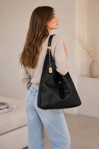 Sac porté épaule en cuir Alettiana - Noir
