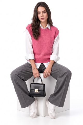 Pull sans manches en laine - Fuchsia