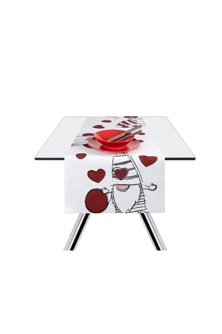 Tafelloper Gnome Sweet Gnome - 45 x 140 cm - Wit en rood