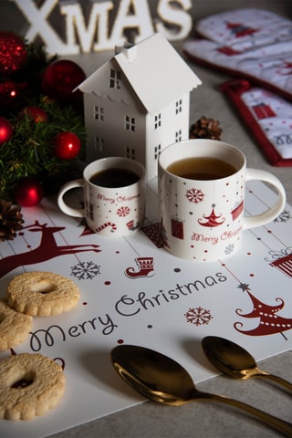 6 Placemats Merry Christmas - 43 x 28,5 cm - Wit