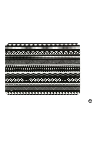 6 Kunststoffen Placemats Etnico - 43,5 x 29 x 0,1 cm - Zwart