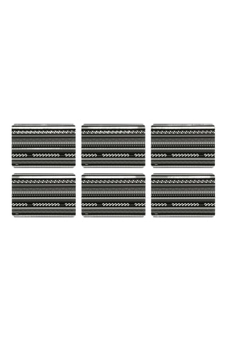 6 Kunststoffen Placemats Etnico - 43,5 x 29 x 0,1 cm - Zwart