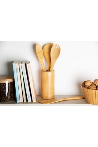 Pot met 4 Stuks Bamboe Keukengerei Real Wood