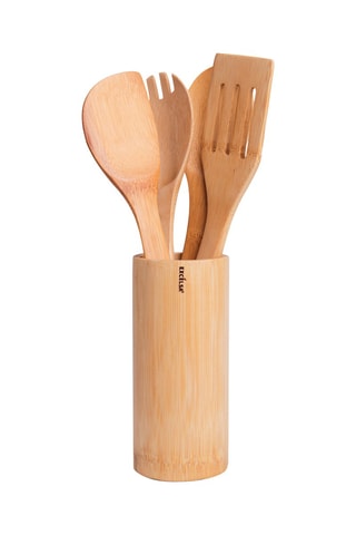 Pot met 4 Stuks Bamboe Keukengerei Real Wood