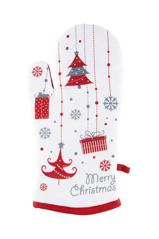 Ovenwant Merry Christmas - wit, rood en grijs