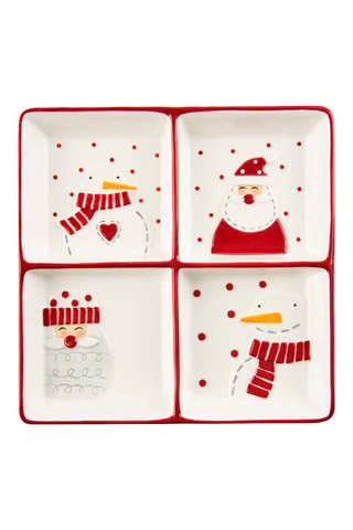 Keramisch Bord met 4 Compartimenten Snowman - 19,8 x 19,8 x 3 cm