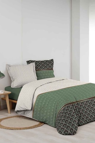 Parure de couette en coton - 78 fils/cm² Belor - Vert et blanc