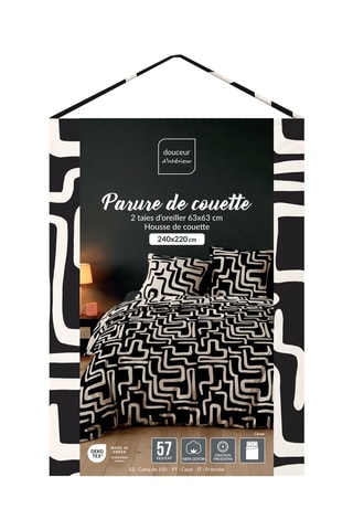 Parure de couette en coton 57 fils/cm² Clover - Noir et blanc