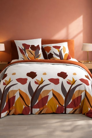 Parure de couette en coton 57 fils/cm² Paloma - Rouge et blanc