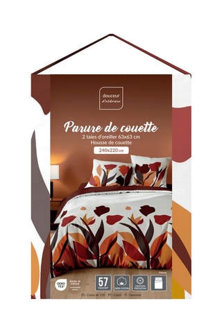 Parure de couette en coton 57 fils/cm² Paloma - Rouge et blanc