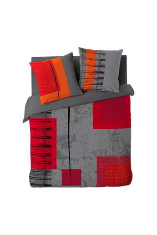 Parure de couette en coton - 42 fils/cm² Quadro - Gris et rouge