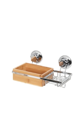 Étagère avec porte savon en bambou - Naturel et argenté - 27,3 x 15 x 13,5 cm