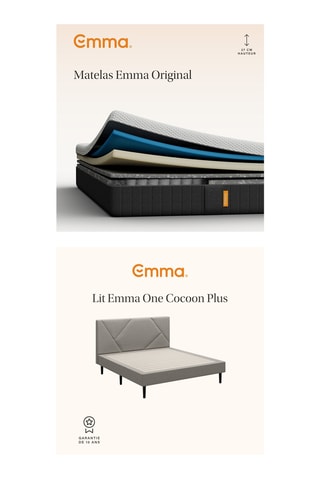 Ensemble lit Emma Cocoon Plus Emma avec tête de lit - Gris - 140 x 190 cm et 	Matelas Emma Original - 25 cm - 140 x 190 cm
