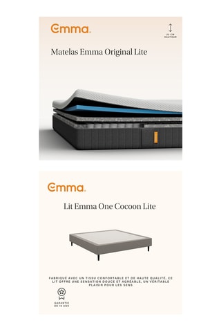 	Lit Emma Cocoon Lite - Gris - 160 x 200 cm et 	Matelas Emma Original Lite - 22 cm - 160 x 200 cm