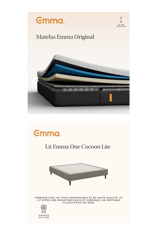 	Lit Emma Cocoon Lite - Gris - 180 x 200 cm et 	Matelas Emma Original - 25 cm - 180 x 200 cm