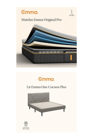 	Ensemble lit Emma Cocoon Plus Emma avec tête de lit - Gris - 180 x 200 cm et 	Matelas Emma Original Pro - 27 cm - 180 x 200 cm
