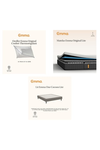 Lit Emma Cocoon Lite - Gris - 140 x 190 cm, 	Matelas Emma Original Lite - 22 cm - 140 x 190 cm et 	Oreiller Emma Original Confort Thermorégulant - 50 x 70 cm