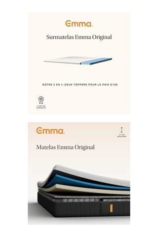 	Matelas Emma Original - 25 cm - 160 x 200 cm et 	Surmatelas Emma Original - 160 x 200 cm