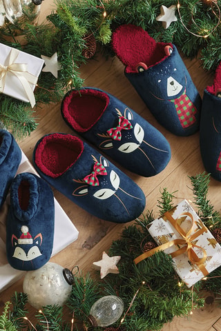 Chaussons Noël en Laponie - Bleu marine