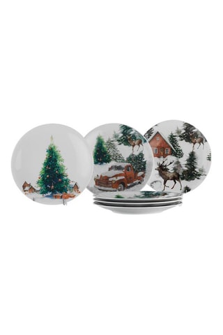 6 assiettes à dessert en porcelaine - 21 x 21 x 2 cm