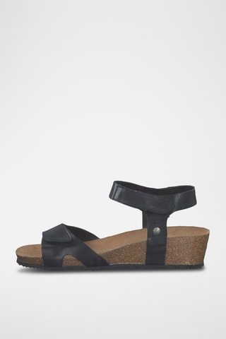 Sandali con zeppa in pelle - Nero
