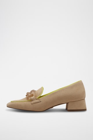 Mocassini con tacco in pelle scamosciata - Beige