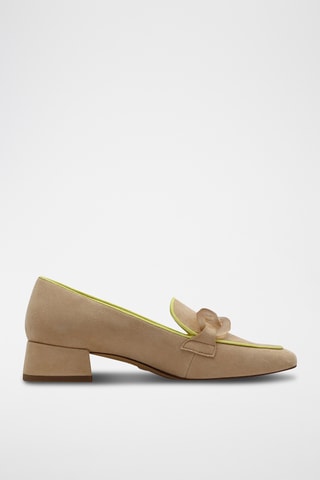 Mocassini con tacco in pelle scamosciata - Beige