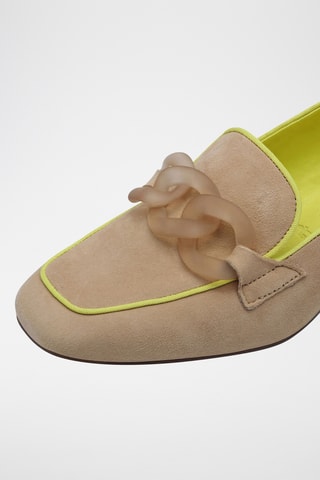 Mocassini con tacco in pelle scamosciata - Beige