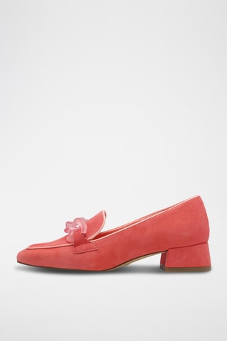 Mocassini con tacco in pelle scamosciata - Rosso