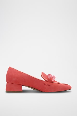 Mocassini con tacco in pelle scamosciata - Rosso