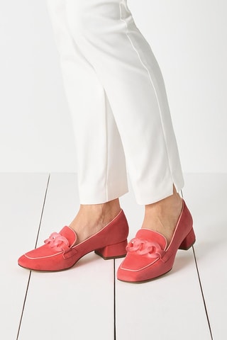 Mocassini con tacco in pelle scamosciata - Rosso