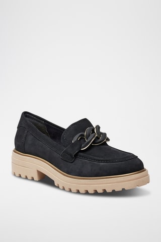 Mocassins à talons en nubuck - Bleu marine