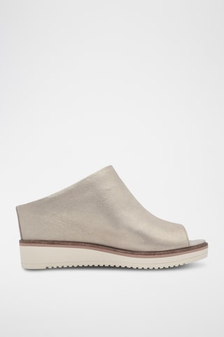 Ciabatte con zeppa in pelle - Beige