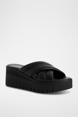 Ciabatte con zeppa in pelle - Nero